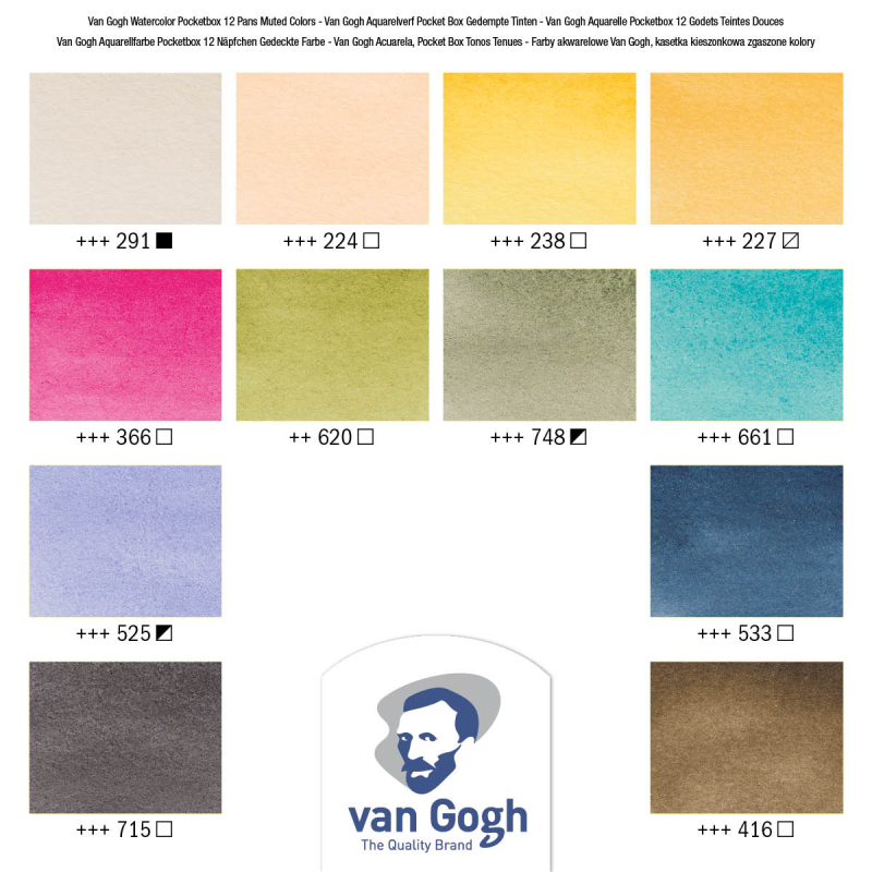 Van Gogh Aquarellfarbkasten gedeckte Farben mit 12 Farben in halbe Näpfchen