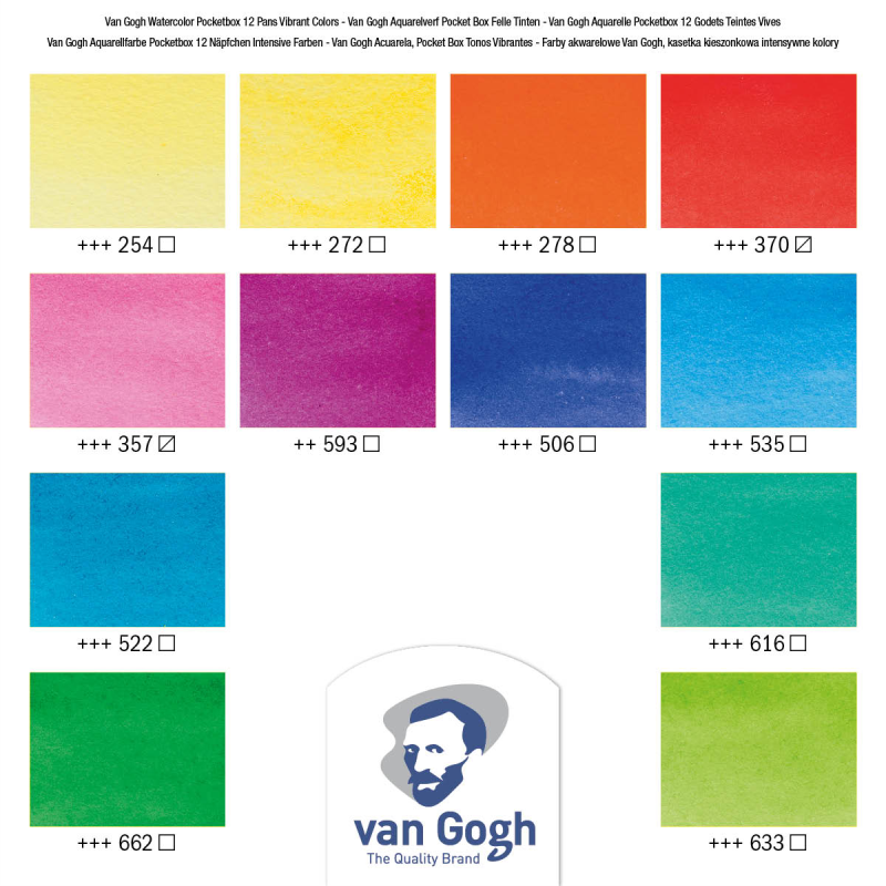 Van Gogh Aquarellfarbe Pocket Box intensive Farben mit 12 halben Näpfen
