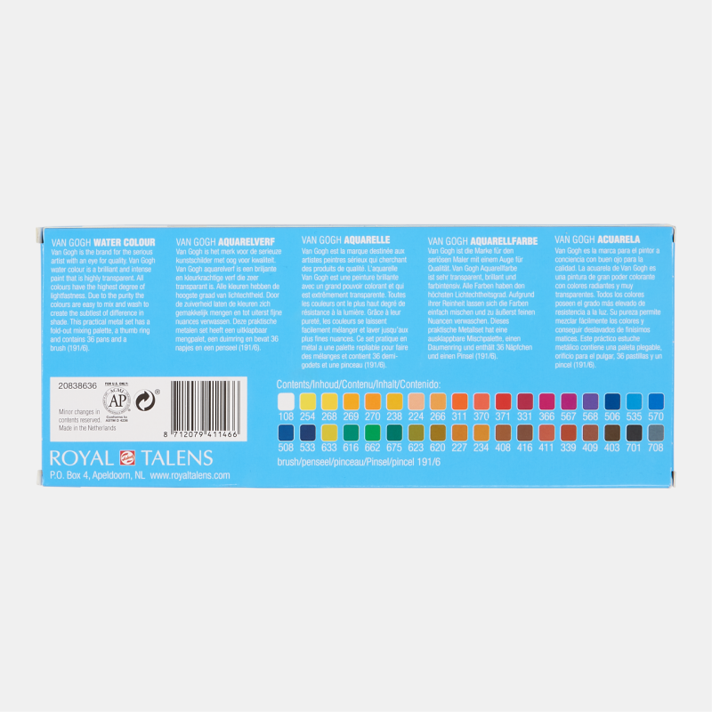 VAN GOGH Aquarell Metall Box mit 36 halben Näpfen