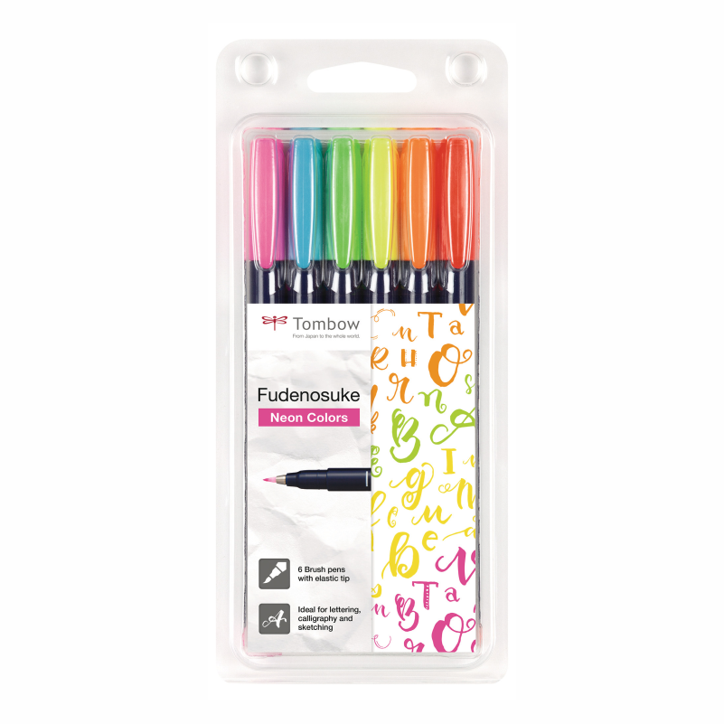 Tombow Fudenosuke Brush Pen - 6er Set Neon Farben