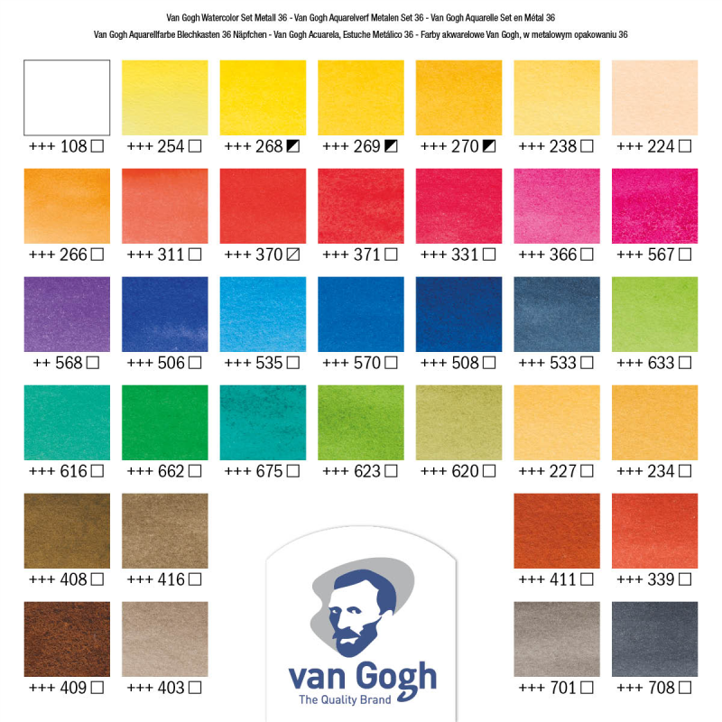 VAN GOGH Aquarell Metall Box mit 36 halben Näpfen